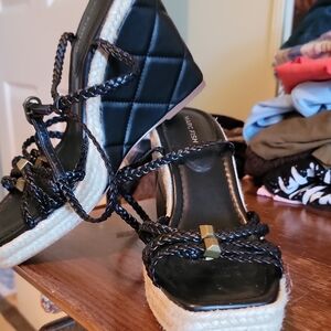 MARC Fisher Black Wedge Espadrille Sandals